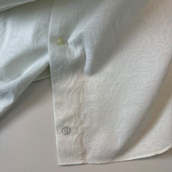 David Donahue Mens White Paisley Dress Shirt 100% Cotton Size 17 - Picture 5 of 10